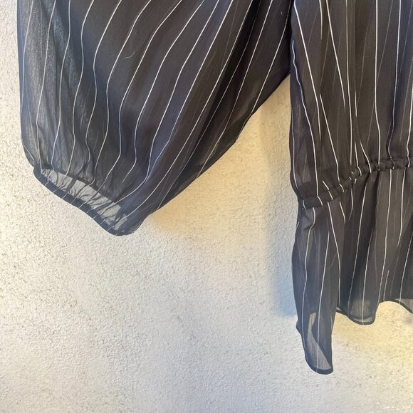 DKNY Black Striped Peplum Sheer Blouse Medium - Picture 4 of 9